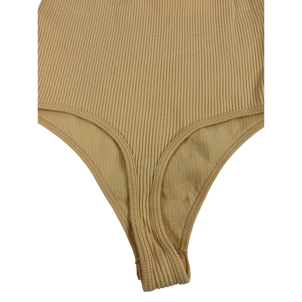 NWOT Mono B Ribbed Bodysuit Small Tan Sleeveless Cross Back Casual‎ Top - Picture 4 of 7